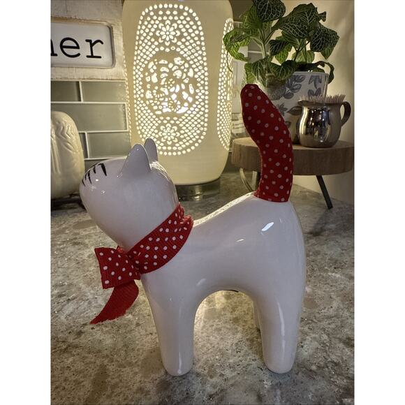 VINTAGE ENESCO CERAMIC SMILING CATS WITH POLKA DOT BOWS & TAILS - Picture 3 of 13